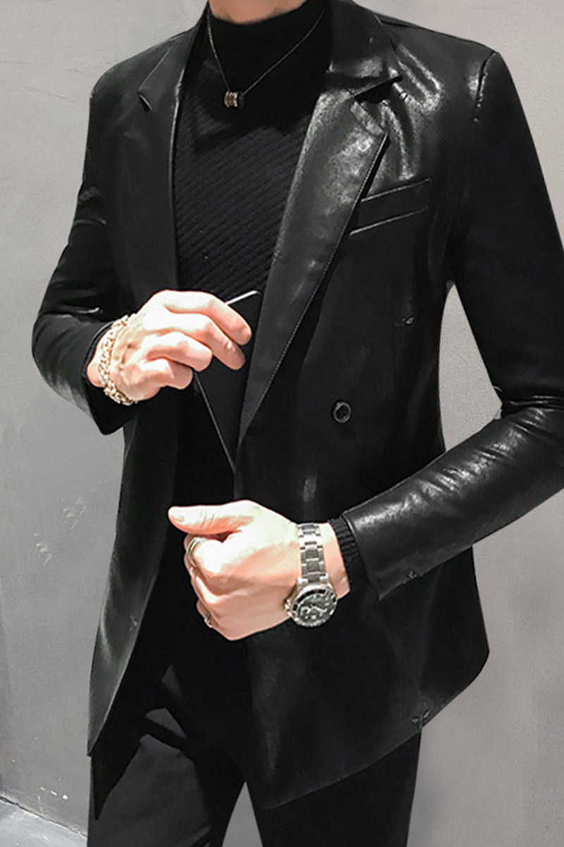 2021秋季男士休闲小蜜蜂皮衣夹克双排扣外套QT2026-F801-P125,男装皮衣,星座1512