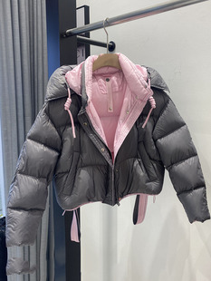 90白鸭绒韩版宽松连帽短款加厚羽绒服女设计感小个子面包服外套冬