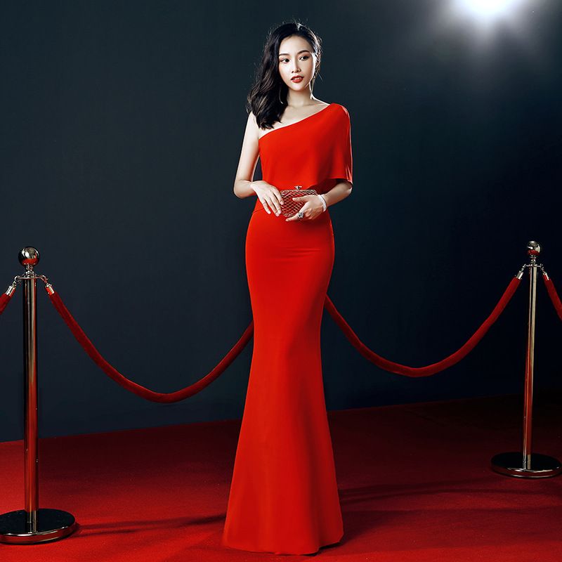 晚礼服女2022新款宴会主持人连衣裙礼服端庄大气长款高贵气质名媛