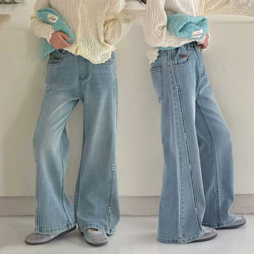 女童加绒加厚牛仔喇叭裤修身