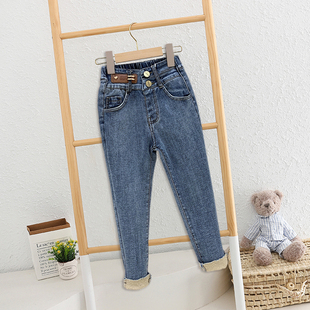 童装儿童裤子秋冬2026新款女童弹力高腰洋气加绒牛仔小脚裤铅笔裤