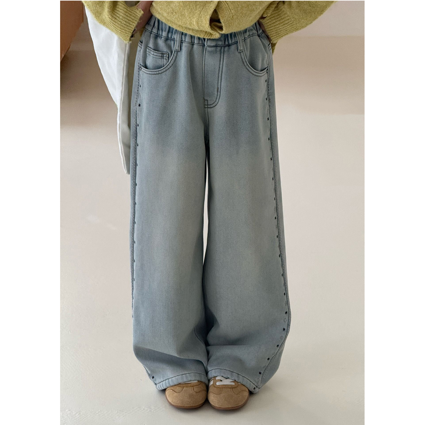 女童加绒直筒长裤牛仔裤超柔软