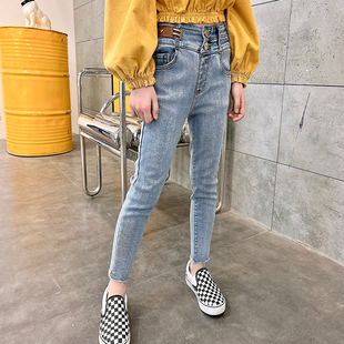 儿童高腰牛仔裤2025春秋新款修身洋气小脚裤铅笔裤女童弹力长裤潮