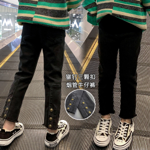 女童秋冬装 儿童加绒加厚裤 牛仔裤 大童春秋休闲裤 子 2026新款 烟管裤