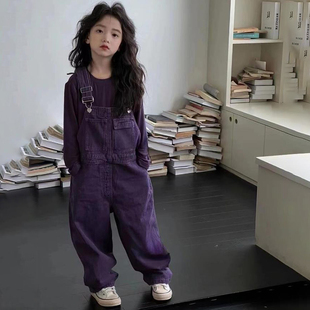 韩版童装2026春装新款女童牛仔背带裤套装儿童韩范吊带裤男童裤子