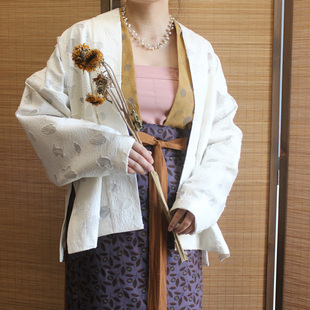 秋月 白色剪花波点提花棉飞机袖短衫印花两片裙 宋制汉服秋季日常