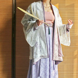 紫云 白色含棉蕾丝仿黄昇短衫浅紫色提花钉珠三裥裙 宋制汉服日常
