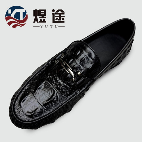 纯牛皮男士真皮鳄鱼纹乐福鞋一脚蹬休闲皮鞋软底透气百搭商务鞋