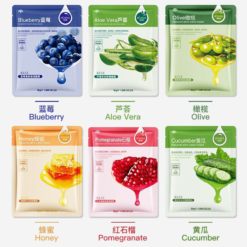 韩婵植物面膜 芦荟烟酰胺补水保湿水果胶原蛋白滋润片装面膜批发