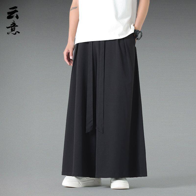 中国风冰丝宋裤夏季阔腿裙裤男垂感宽松复古风中式汉服裤子喇叭裤