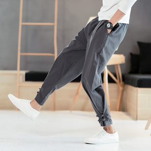 中式 唐装 古风免绑腿亚麻收口收腿裤 子男束脚中国风棉麻僧裤 收脚 裤