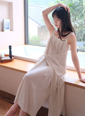 LNParty 亚麻色多吊带连衣裙睡衣日系气质仙女睡裙居家裙可外穿