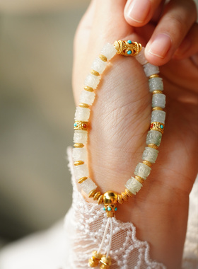 华笛珠宝｜东方美学新中式国风 天然翡翠雕花桶珠18子文玩手串