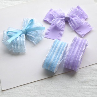 25MM镶白边纱带仙气丝带 手工自制发饰蝴蝶结DIY饰品配件发夹材料