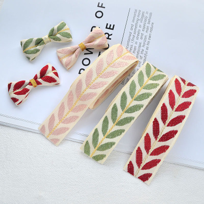26MM单面提花树叶织带丝带 手工发饰材料DIY饰品配件自制蝴蝶结
