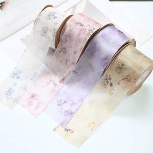 5CM古风国风晕染一枝梅蚕丝布艺带手工发饰diy材料自制蝴蝶结配件