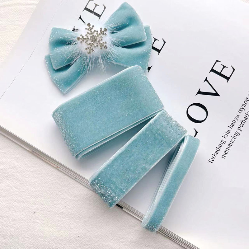 蓝色夹银绒带丝带彩带