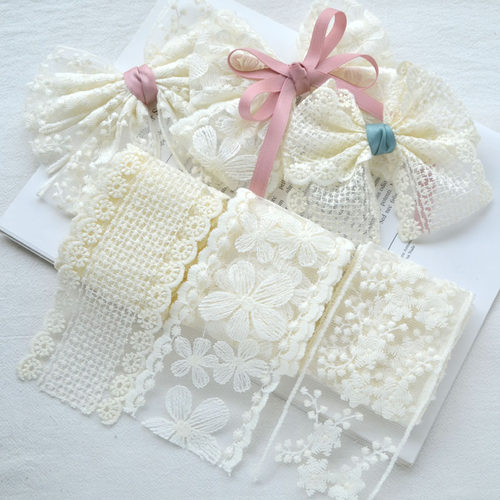 米色网纱刺绣花朵花边蕾丝 手工发饰头饰材料自制DIY大蝴蝶结发夹 - 封面