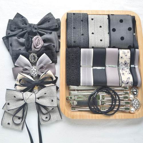 黑灰色miu系丝带发饰套餐