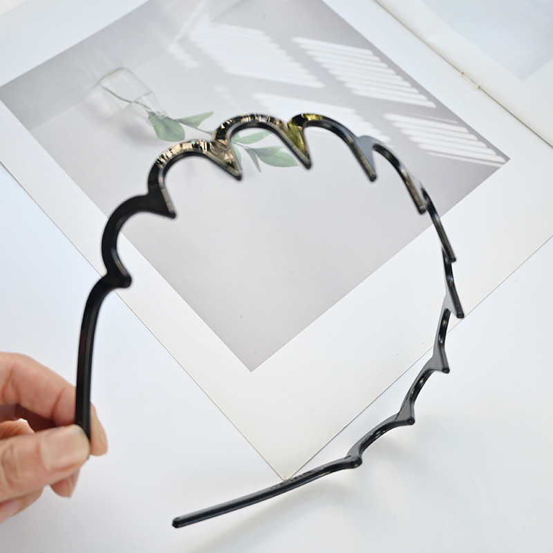 黑色油亮好质量波浪九齿塑料发箍