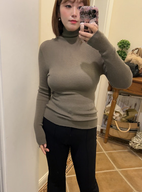 2025新款韩版修身显瘦百搭高领长袖针织衫女设计感小众打底上衣