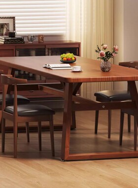 快餐店桌椅商用餐饮店吃饭桌子家用出租房用胡桃色大板长方形桌子