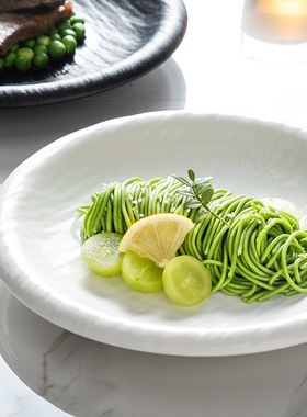 石纹反口菜盘素雅创意仪式感汤盘高颜值深盘家用商用中式餐具盘子