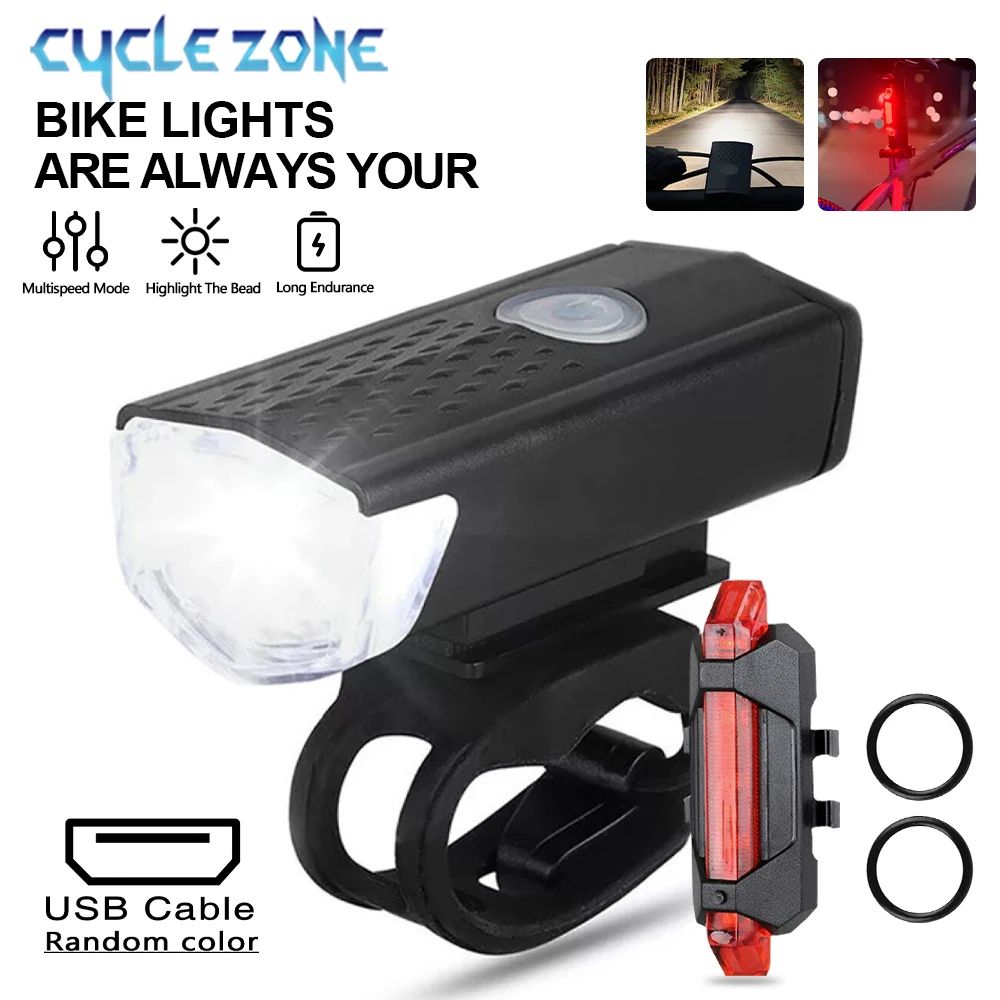 Bike Light Set Bicycle Headlight Taillight USB Rechargeable