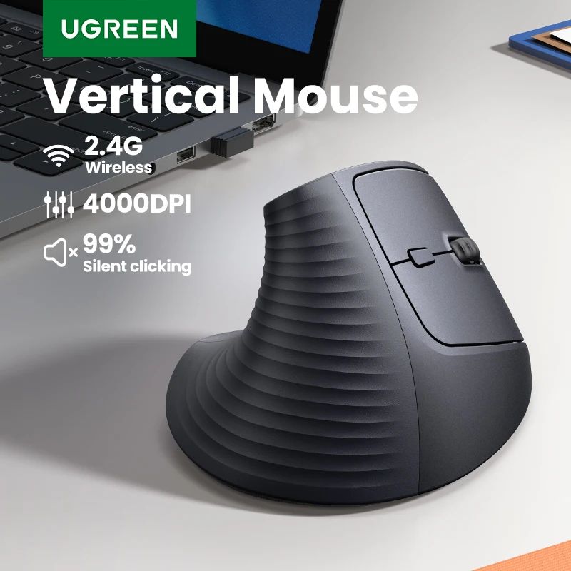 UGREEN Wireless Mouse Vertical 2.4G Ergonomic 4000DPI 6 Mute