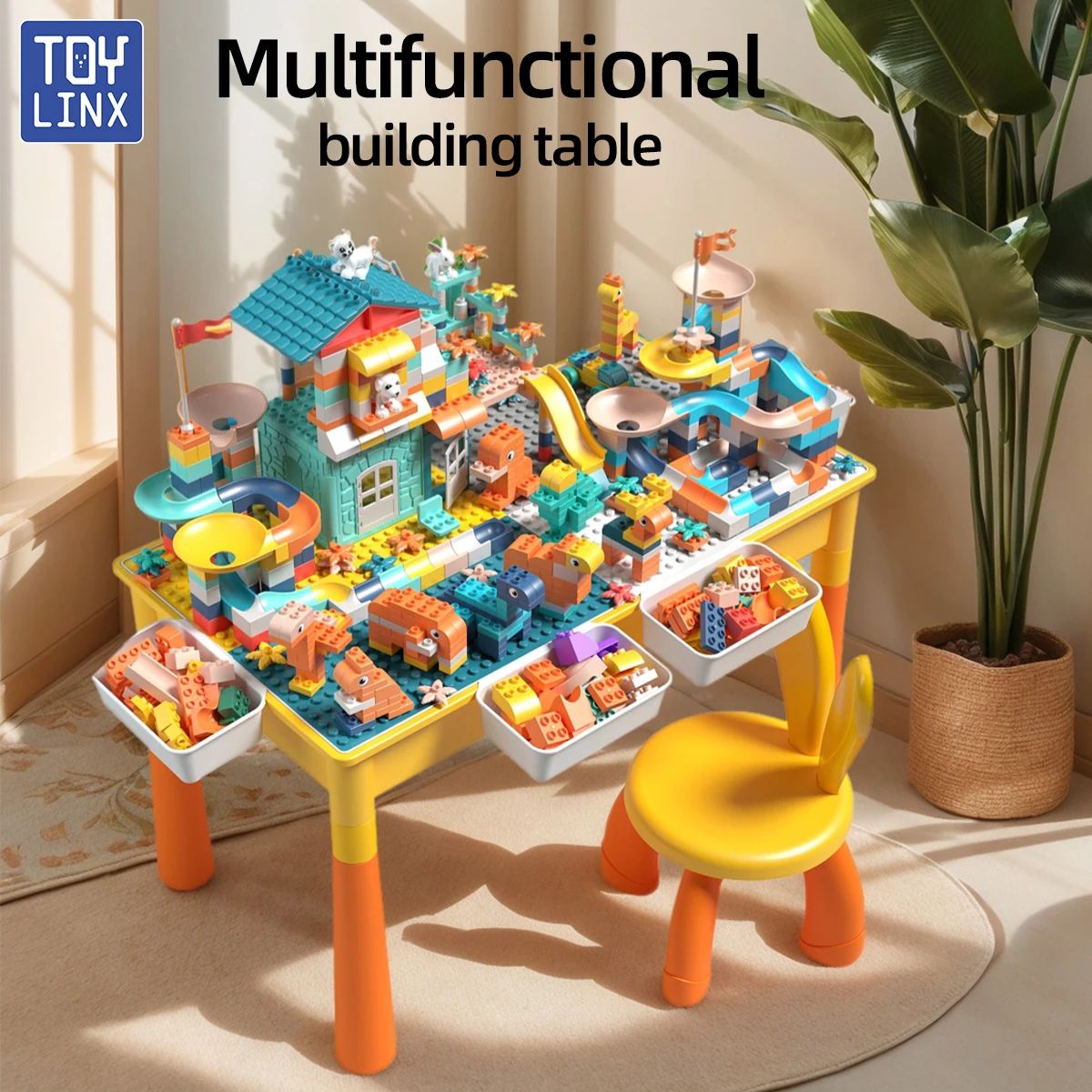 5-in-1 Kids Activity Water Table Toys and Chair Set with 143