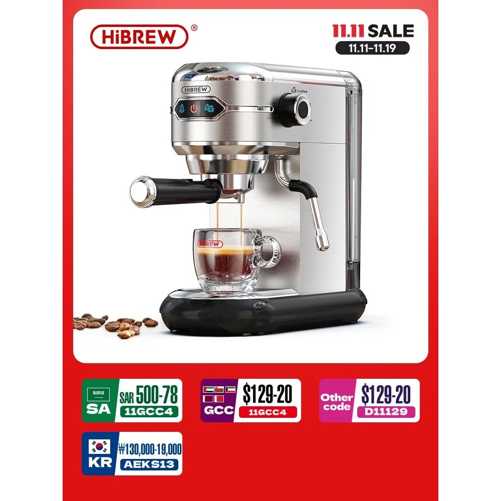 HiBREW Coffee Maker Cafetera 20 Bar Inox Semi Automatic Supe