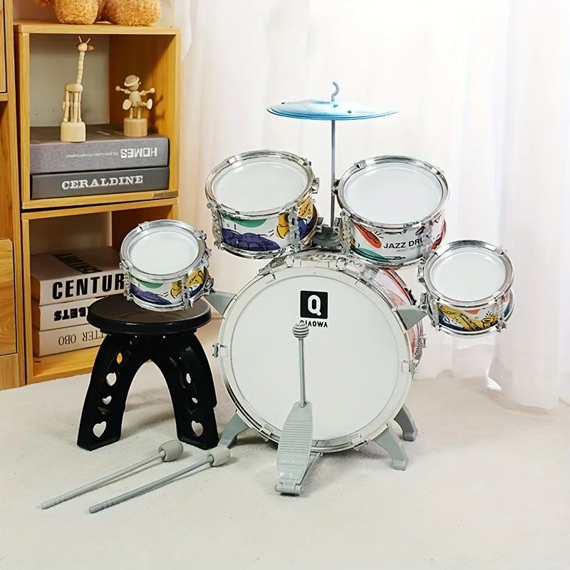 Kids Drum Set Toddler Jazz Drum Kit Toys with Stool Pedal Pe