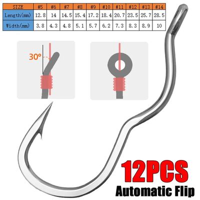 12Pcs/Pack High Carbon Steel Automatic Flip Fishhook Fishing