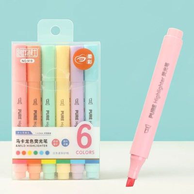 6Pcs/set Pastel Color Macaron Highlighter Pen Marker Pens Fl