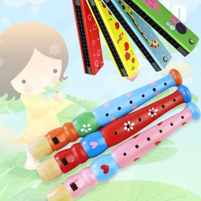 Kid Wooden Harmonica and Wooden Flute Beginner Music Toy  Cr