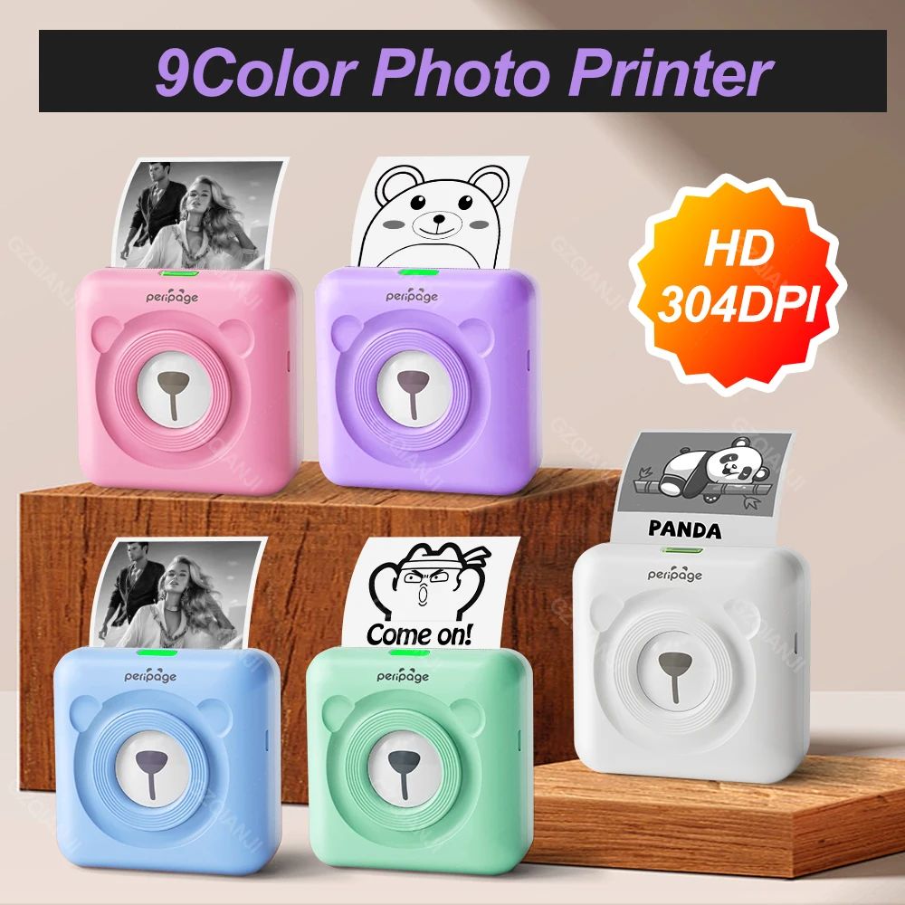 7 Colors Peripage A6 304DPI Mini Photo Printer Notes Sticker