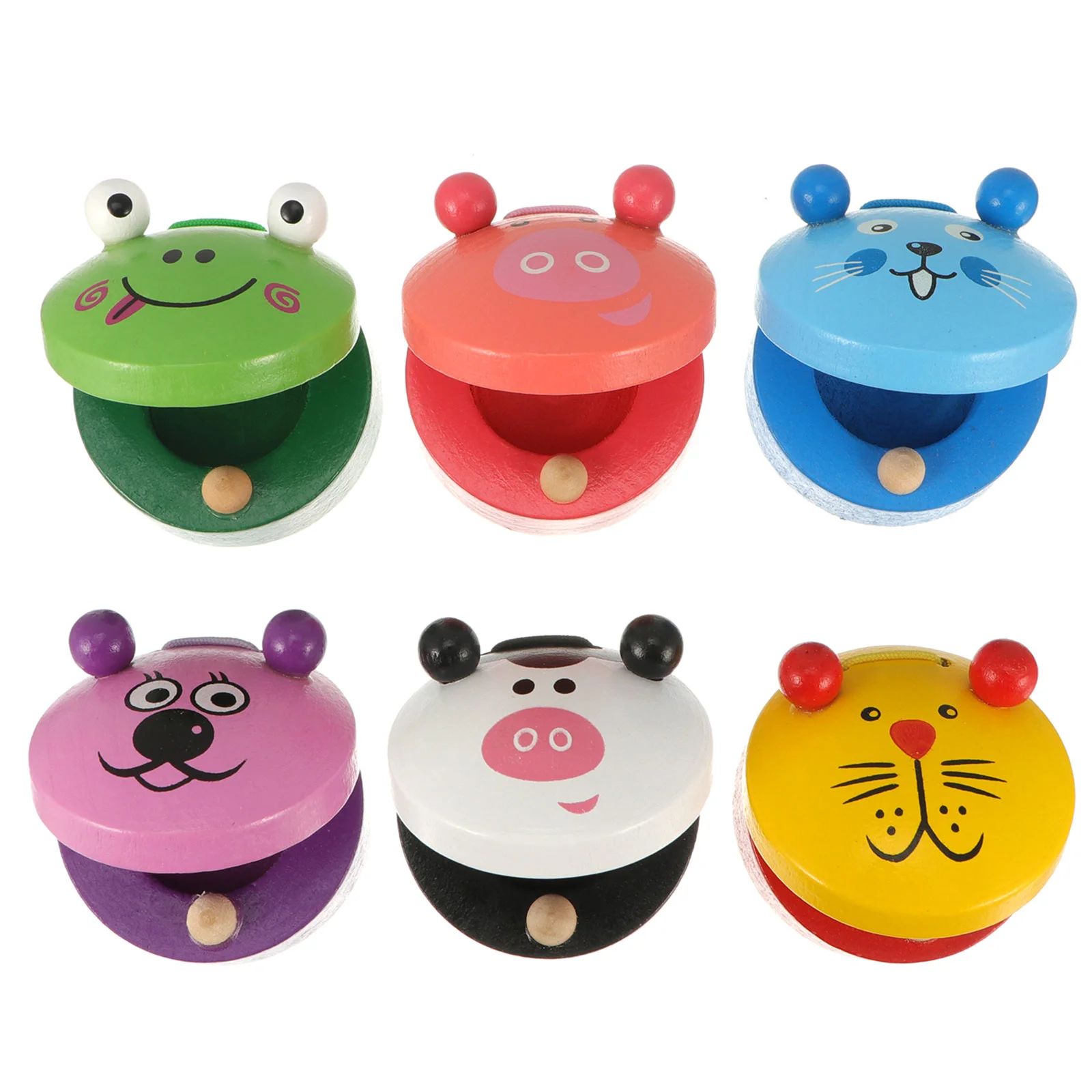 6 Pcs Wooden Castanets Percussion Toy Animal Kids Puzzle Edu