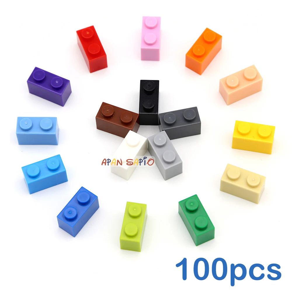 100pcs Thick 1x2 DIY Building Blocks Figures Bricks Dot Educ