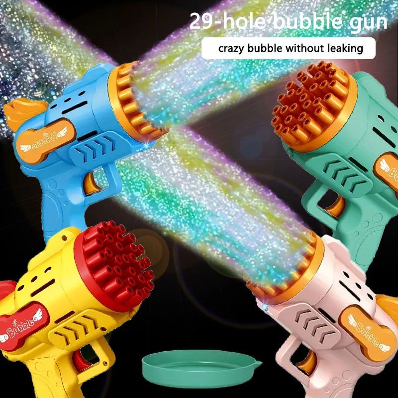 Light-Up Bubble Gun - 29-Hole Gatling Blaster for Boys & Gir