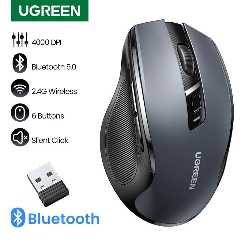 UGREEN Wireless Mouse Bluetooth5.0 Mouse Ergonomic 4000DPI 6
