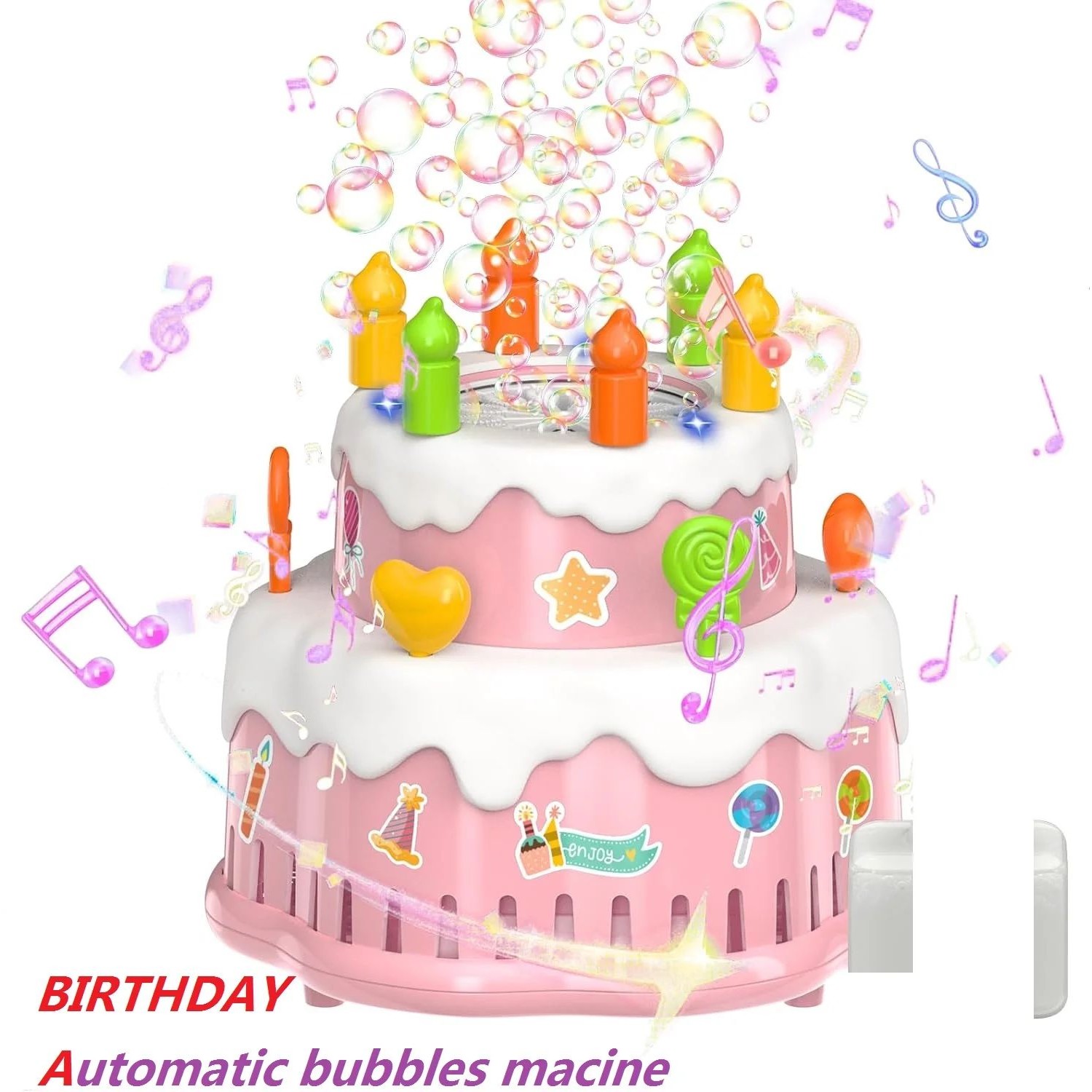 Birthday Cake Bubble Machine for Kids Automatic Bubble Blowe