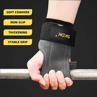 2Pcs Cowhide Gym Gloves Grips Anti-Skid Weight Power Belt Li