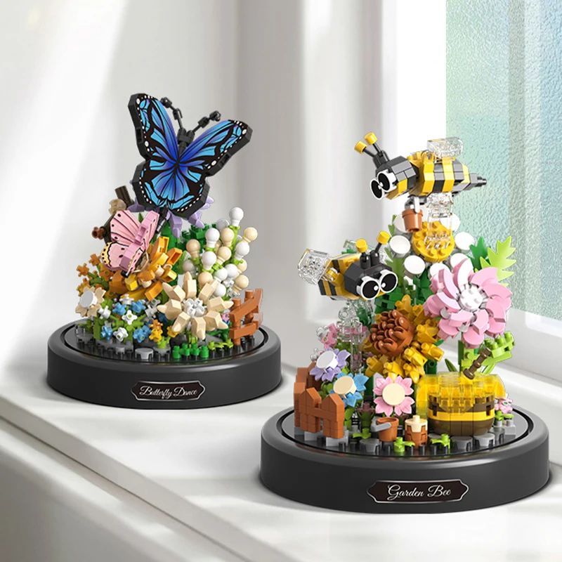 Bee Butterfly Flower Bonsai Building Blocks Insect Plant Pot