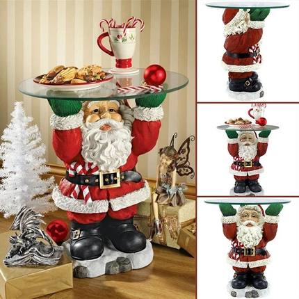 Santa Claus Sculptural Glass Topped Holiday Table Resin Orna