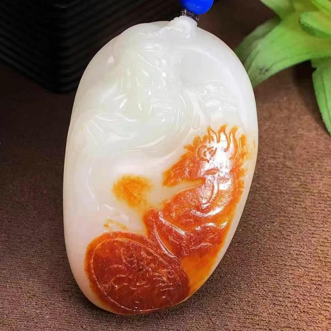 保真正品新疆和田玉籽料忠义关公平安牌挂件吊坠红皮俏色巧雕