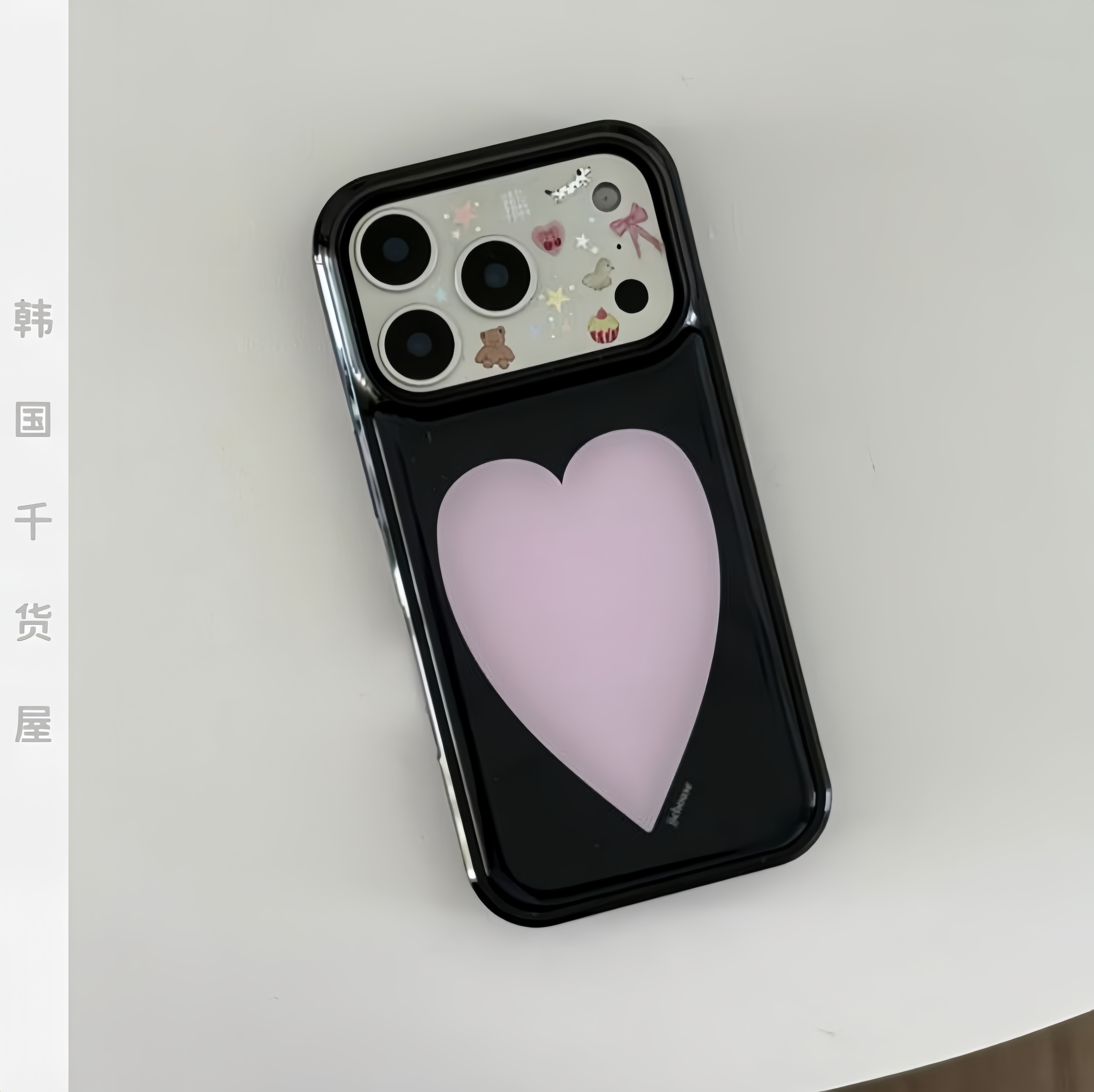 jjehouse韩国代购ins风简约大爱心17promax黑边滴胶壳银边手机壳