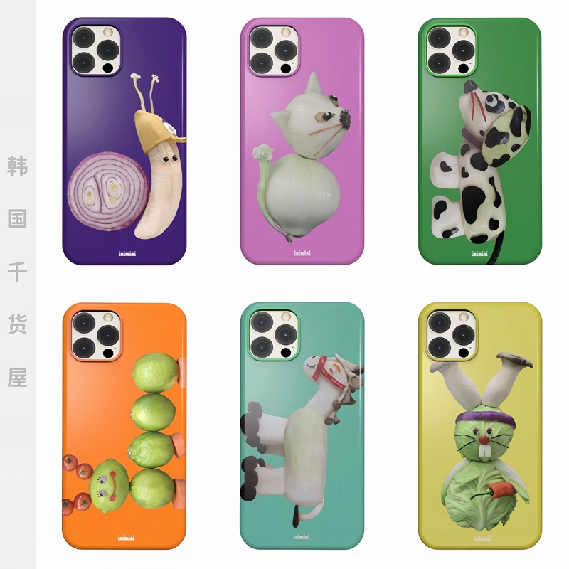韩国inimini代购创意设计蔬菜蜗牛猫咪糖果色半包菲林壳可爱硬壳