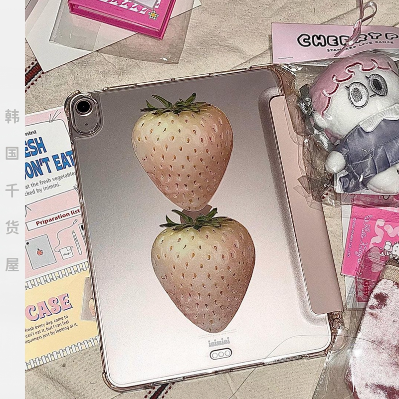 inimini韩国代购简约百搭ins风可爱草莓平板透明保护套ipad保护壳