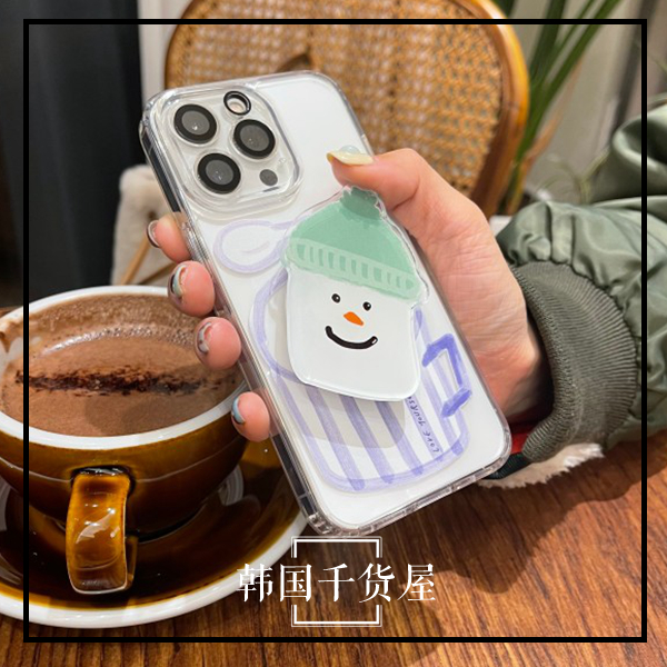 韩国loumoi正品代购ins风创意可爱棉花糖小雪人咖啡杯手机壳硬壳