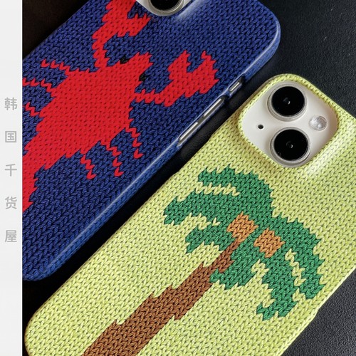 delphin韩国代购ins小众创意龙虾椰子树针织图案菲林壳磨砂手机壳